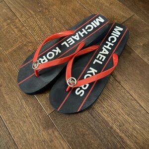 Michael Kors Black and Red Logo Flip Flop Sandals